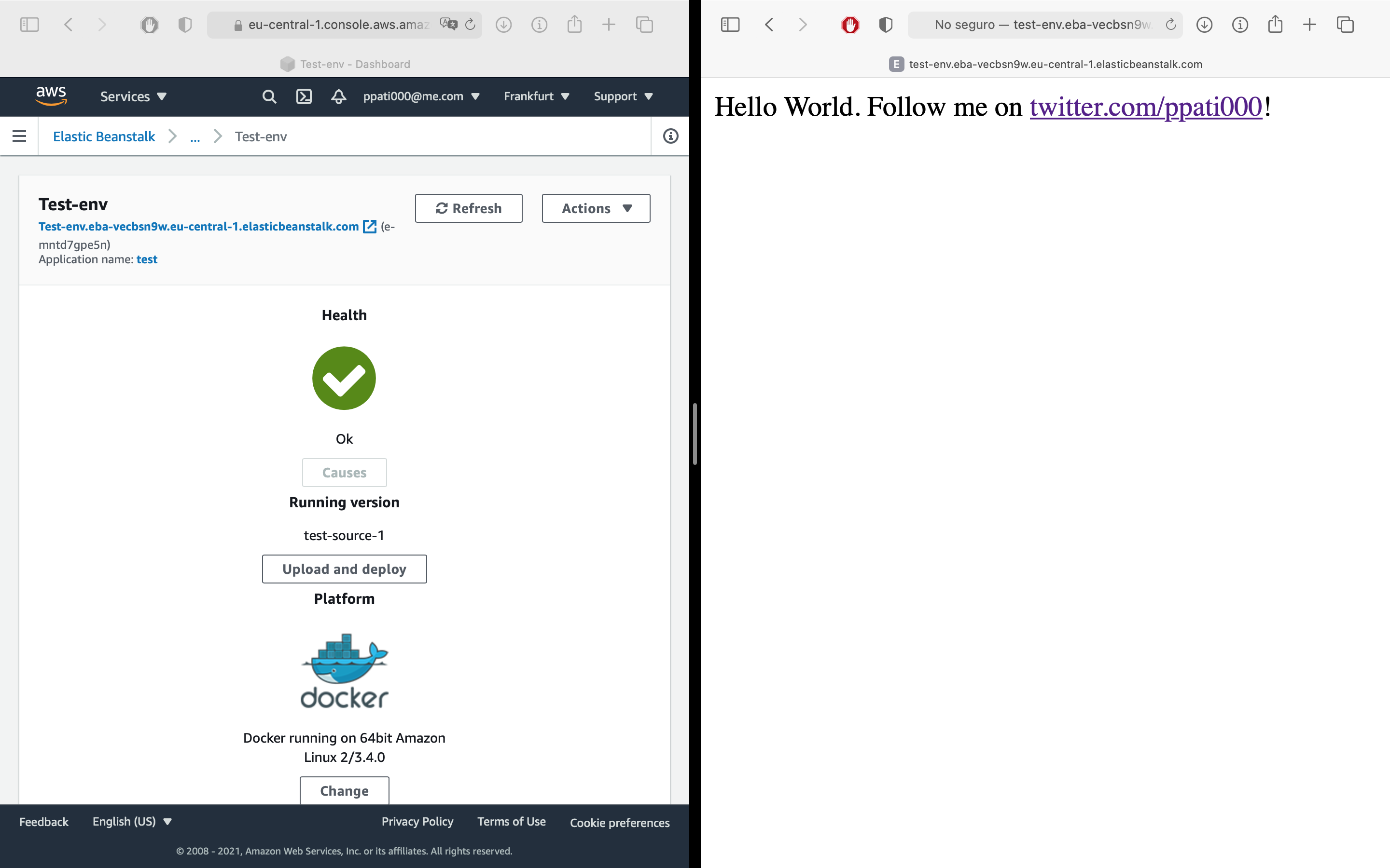 The Amazon Elastic Beanstalk status page is showing us that everything is up and running.